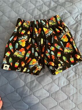 Kids Black Swim Trunks with Colorful Ice Cream & Popsicle Print